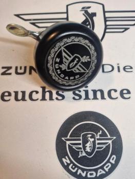 Preview: Zündapp Glocke Klingel 400-17.610 schwarz gepulvert mit Tankemblem Gravur !